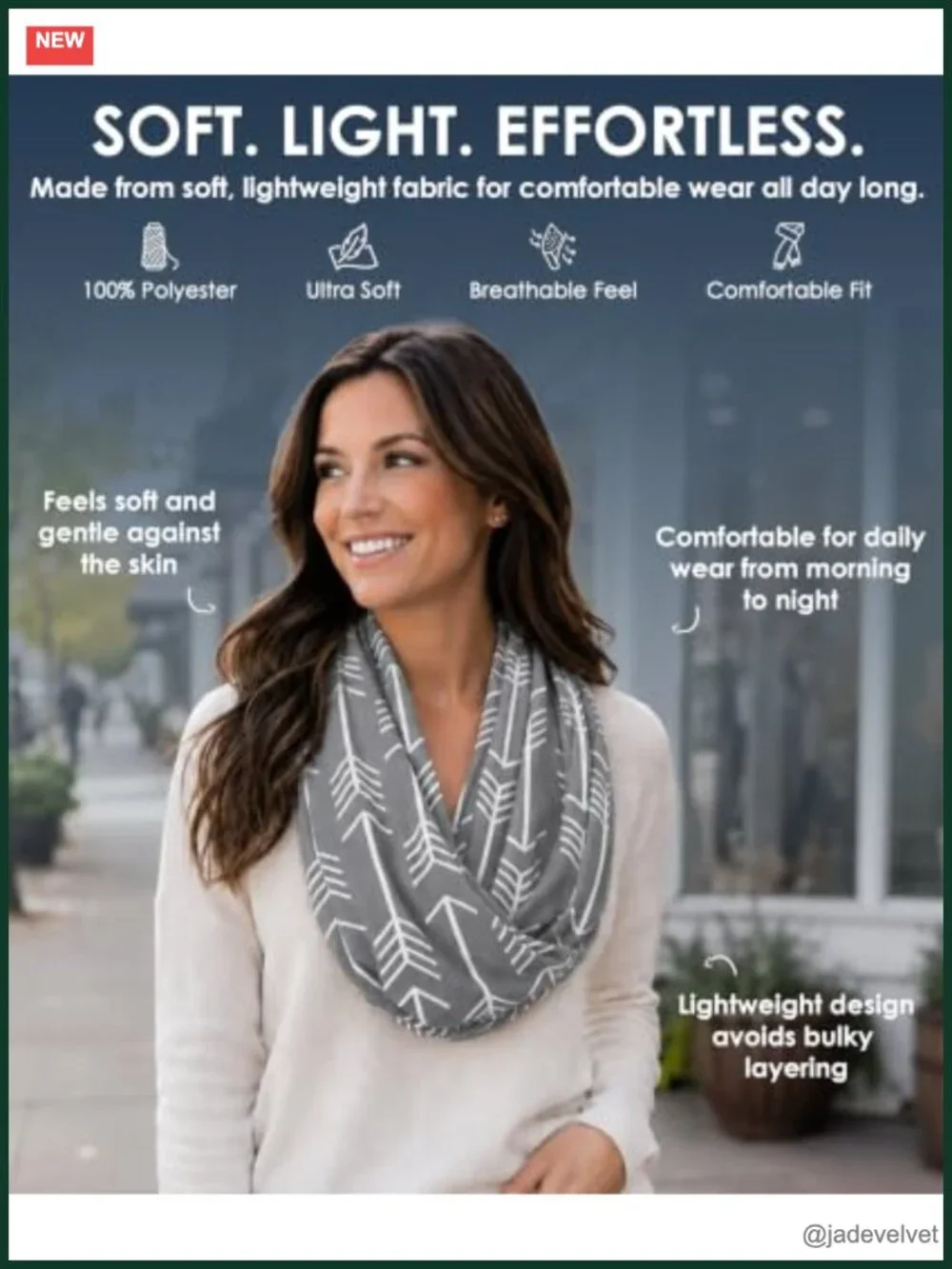 Infinity Scarf with Hidden Zipper Pocket - Lightweight Travel Scarf Polyester